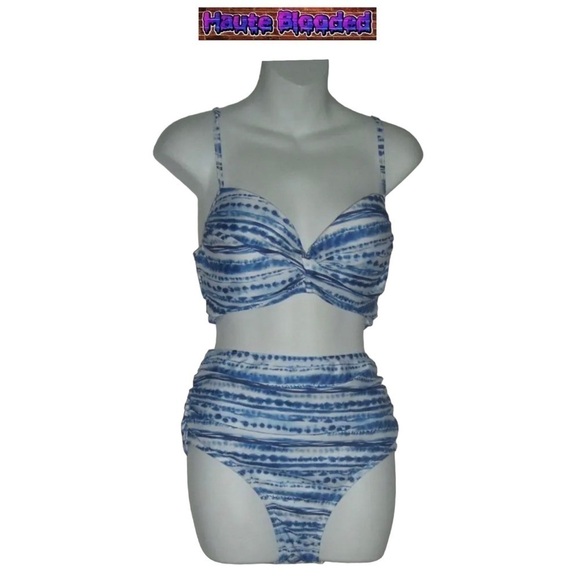 Nicole Miller Studio Bathing Suit Tie Dye Boho 2 Piece Bikini Beach Bohemian L - Picture 1 of 11